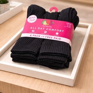 NWT 2 packs Fruit of the Loom Black Crew Socks 7-Pack - Cushioned Comfort